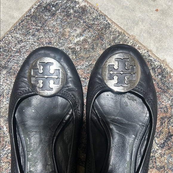 Tory Burch Black Flats with Silver Emblem - Picture 3 of 4
